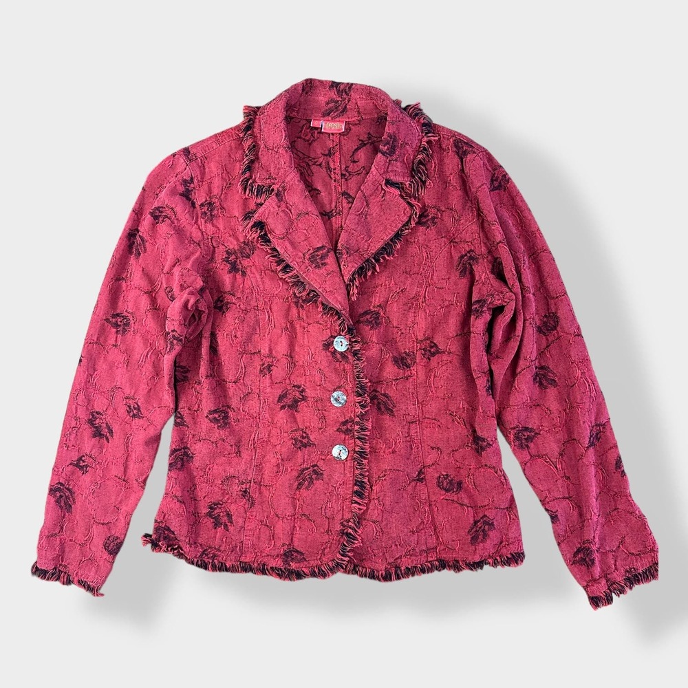 Tianello Red Jacquard Tencel Jacket Blazer Made in‎ USA Size S